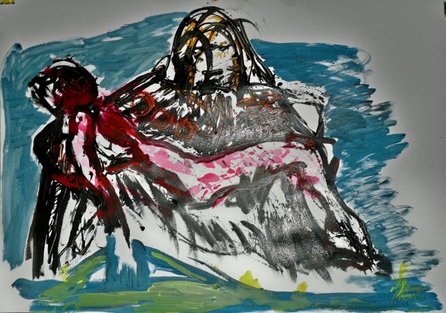 2020, pieta, 70 x 100 cm, acrylic on paper, feb 2020